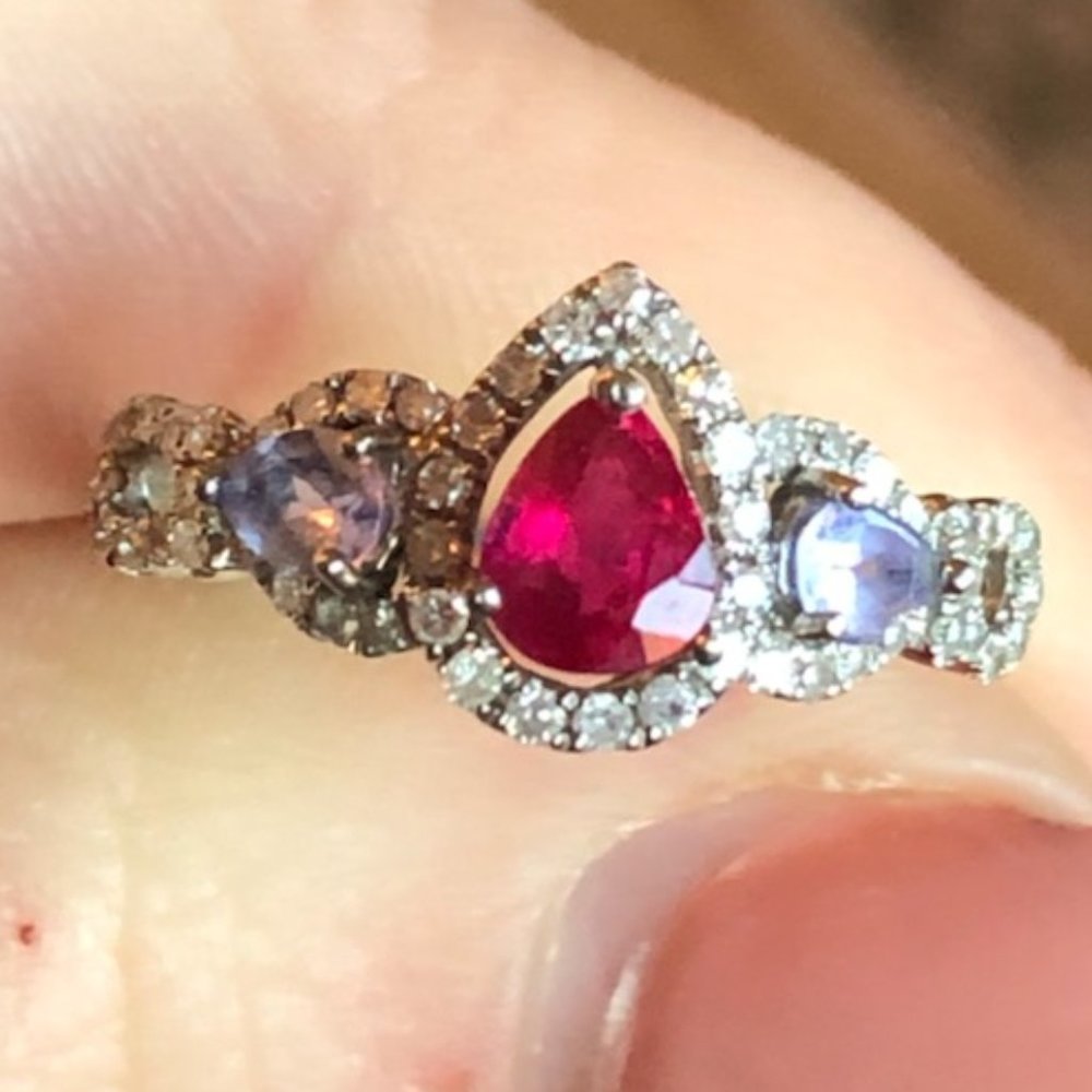 Ruby Diamond and Tanzanite White Gold Ring